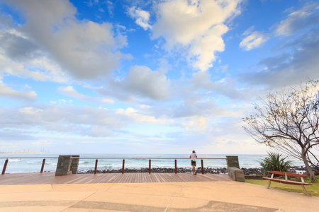 Australian beach at sunrise (Gold Coast, Burleigh Heads, QLD, Australia)の写真素材