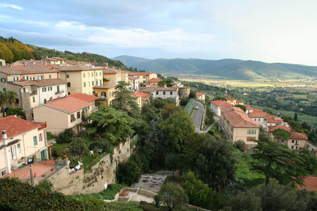 Italy. Toscana. Panorama of Cortona. Sunsetの写真素材