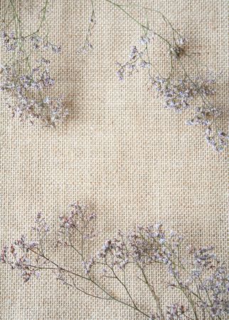 Bunch of wormwood flowers on sackcloth can use as background の写真素材