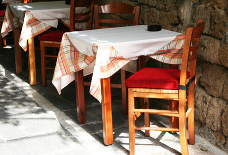 Greece. Rhodos island. Rhodos town. An open-air cafe の写真素材