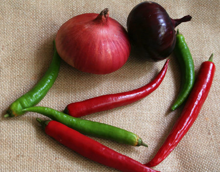 Colorful fresh red and green pepper as background の写真素材