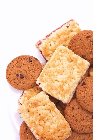 Delicious chocolate chip cookies on white plate の写真素材