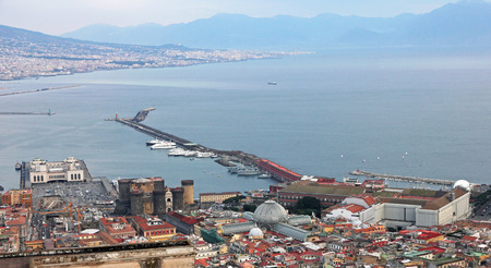 Italy. Campania region. The city centre and port of Naples (Napoli) in winter. View from Vomero's hill to the Bay of Naplesのeditorial素材