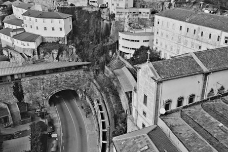 Portugal. Porto city. Old historical part of Porto. In black and white