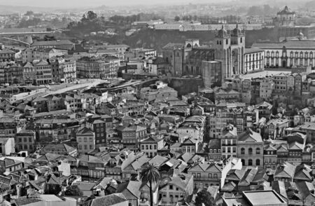Portugal. Porto city. Aerial view over the city. In black and whiteの写真素材