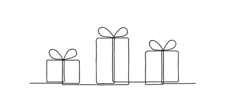 Gift box with ribbon and bow. Present for Christmas, birthday and other holidays. vector illustration. continuous one line drawing. line art. minimalism.のイラスト素材