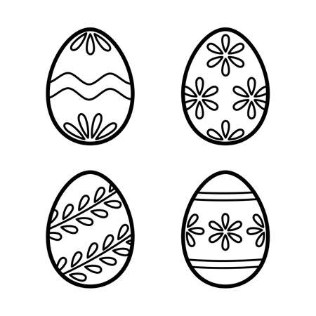 Set of easter eggs with ornament. Hand drawn icon in doodle line style. Isolated vector illustration.のイラスト素材