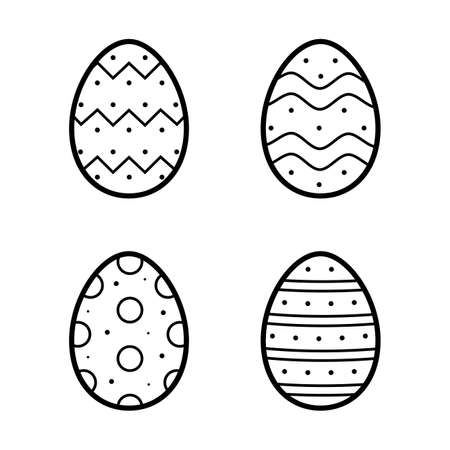 Easter eggs set with ornament. Hand drawn icon in doodle line style. Isolated vector illustration.のイラスト素材