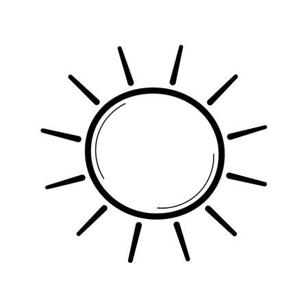 Sun. hand drawn sketch icon. Symbol of the sunny weather. Isolated vector illustration in doodle line style.のイラスト素材