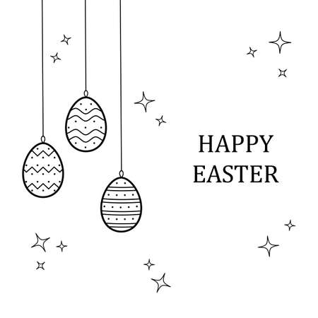 Easter greeting card with eggs and ornament. Happy Easter. Hand drawn doodle sketch style. vector illustration.のイラスト素材