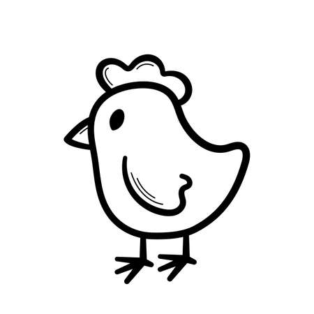 Chick in doodle line style. hand drawn sketch icon. Isolated vector illustration.のイラスト素材