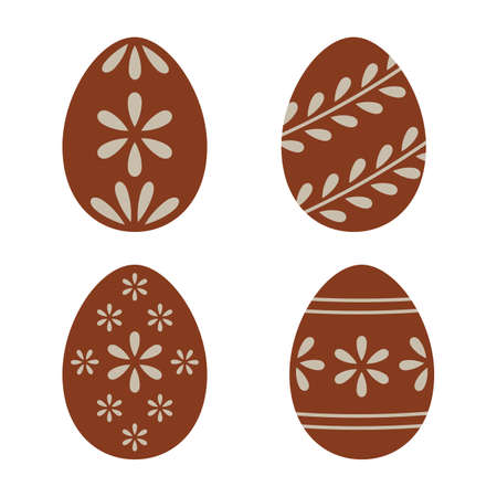 Easter eggs set in brown color with an ornament. Vector illustration in simple flat style.のイラスト素材