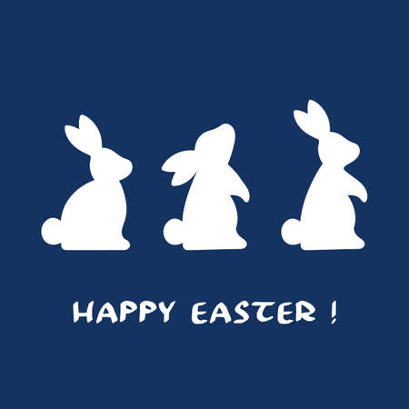 Happy Easter! Minimalism holiday card with bunnies silhouette on blue background. vector illustration.のイラスト素材