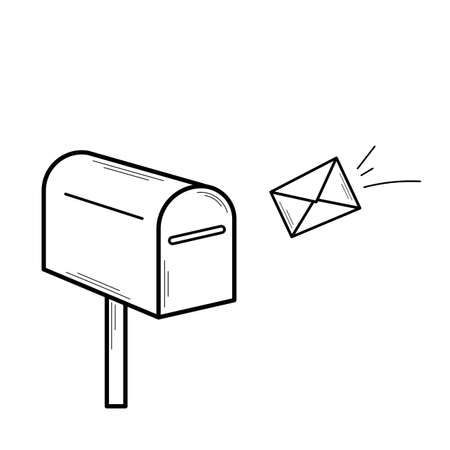 Mailbox with a letter. Vector illustration of mail delivery with envelope in doodle sketch style.のイラスト素材