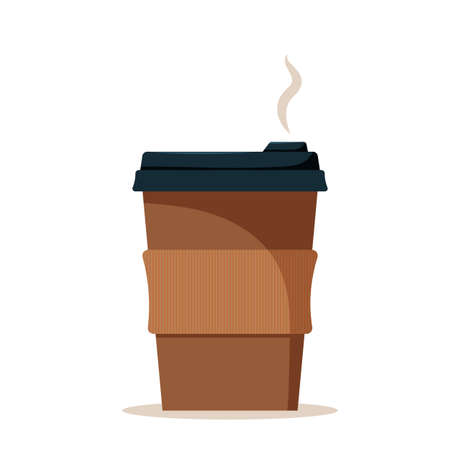 coffee cup. Disposable paper or plastic cup with hot coffee. Vector illustration in flat cartoon style.のイラスト素材
