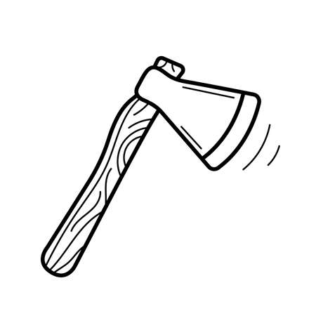 Icon of ax in hand drawn doodle style. Isolated vector illustration.のイラスト素材