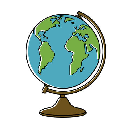 Earth globe, planet, map of continents of the world. Vector illustration in flat cartoon style isolated on white background.のイラスト素材