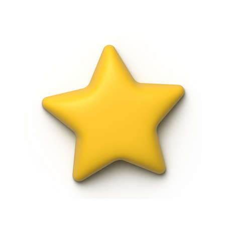 Cartoon yellow star isolated on white background. 3D rendering.の写真素材