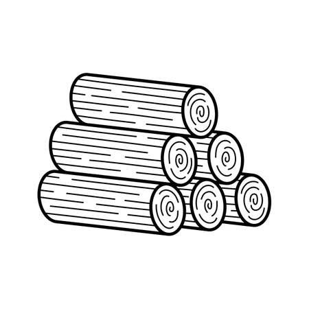 Hand drawn wood log icon. Vector illustration in doodle sketch style isolated on white background.のイラスト素材