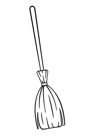 broom. Hand drawn sketch icons of cleaning element. Isolated vector illustration in doodle line style.のイラスト素材