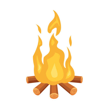 Burning bonfire with wood. Flat vector illustration isolated on a white background.のイラスト素材