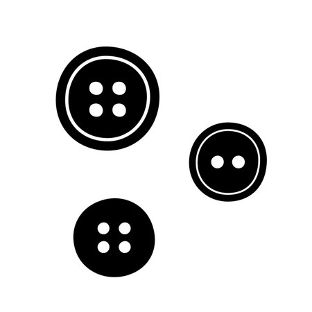 Hand drawn set of sewing buttons. Plastic round black clothes buttons in doodle line style isolated on white background. vector illustration.のイラスト素材