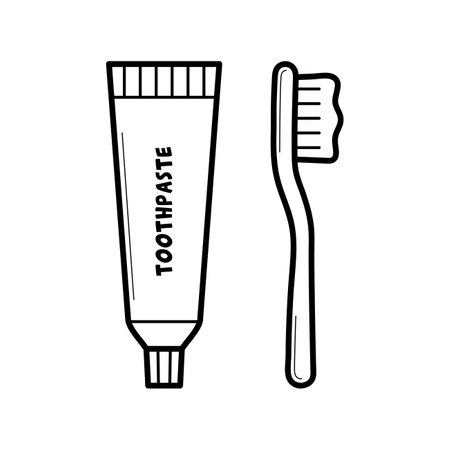 Toothpaste and toothbrush. Teeth brushing, hygiene and dental health concept. Doodle sketch scribble style. Vector illustration isolated on white background.のイラスト素材
