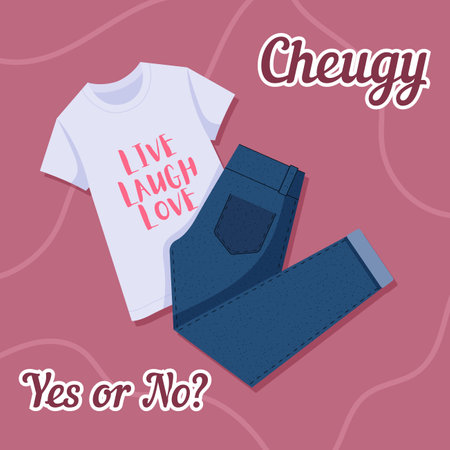 Cheugy. Yes or No? T-shirt with slogans about cheuglife and skinny jeans. New trendy teens millennial word. vector illustration.のイラスト素材