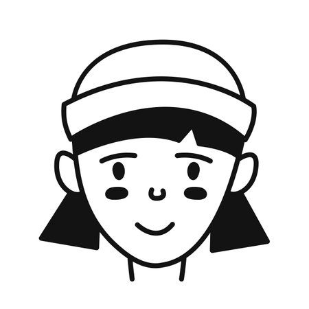 Young woman in a hat. Hand drawn girl face in doodle style. Isolated vector illustration.のイラスト素材