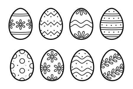 Easter eggs set with ornament. Hand drawn simple icon in sketch style. Isolated vector illustration in doodle line style.のイラスト素材
