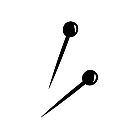 Two sewing pins. Hand drawn sketch icons of sewing elements. Needlework concept. Isolated vector illustration in doodle line style.のイラスト素材