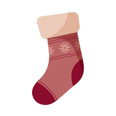 Christmas sock with snowflakes. Stocking for gifts. Vector illustration in cartoon flat style isolated on white background.のイラスト素材