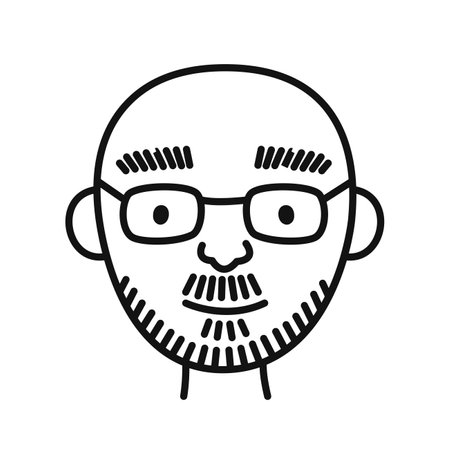 The face of a man with beard and glasses. Hand drawn portrait of person avatar in doodle style. Isolated vector illustration.のイラスト素材