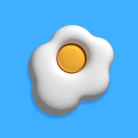 Fried egg isolated on blue background. 3d render illustration.の写真素材
