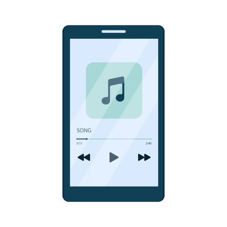 Mobile phone screen with open media player. Smartphone music player user interface concept. Vector illustration in flat cartoon style isolated on white background. Vector illustrationのイラスト素材