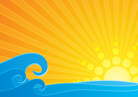 Bright sunset over sea water wavesのイラスト素材