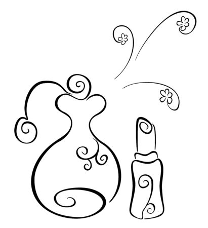 Black sketch of perfume and lipstick on whiteのイラスト素材