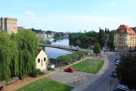 Zgorzelec, Poland, Goerlitz, Germany - May 21, 2011: River and bridge between Poland and Germanyのeditorial素材