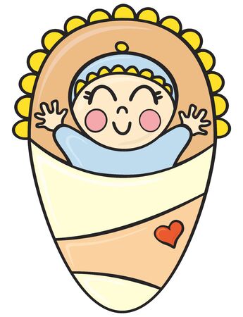 Awakening of happy smiling baby on illustrationのイラスト素材
