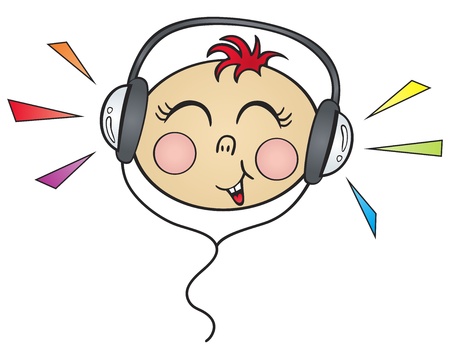 Happy face listening the sound on headphonesのイラスト素材
