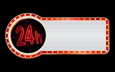 Bright neon with red 24 hours open symbolのイラスト素材