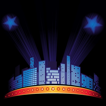 Lights with stars over city at night skyのイラスト素材