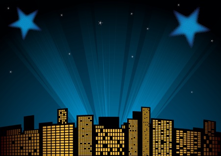 View of city at night with spotlights in backgroundのイラスト素材