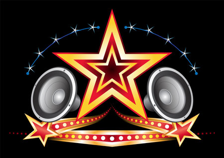 Power of music star with neon elements on blackのイラスト素材