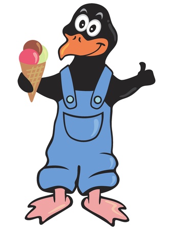 Illustration of cartoon penguin with ice creamのイラスト素材