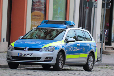 German police car in Goerlitz, Germanyのeditorial素材
