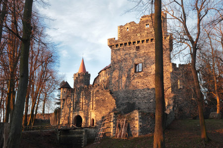 Gate to ruins of old castle Grodziec in Polandのeditorial素材