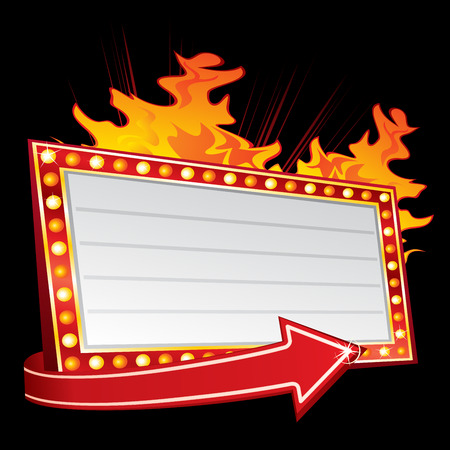 Red blank neon with arrow sign surrounded by flamesのイラスト素材