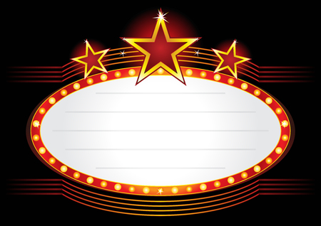 Oval red entertainment sign decorated with bright starsのイラスト素材