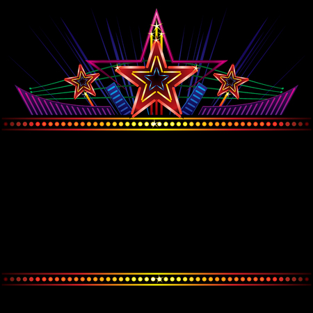 Retro stylized neon sign with shining stars and decorationsのイラスト素材